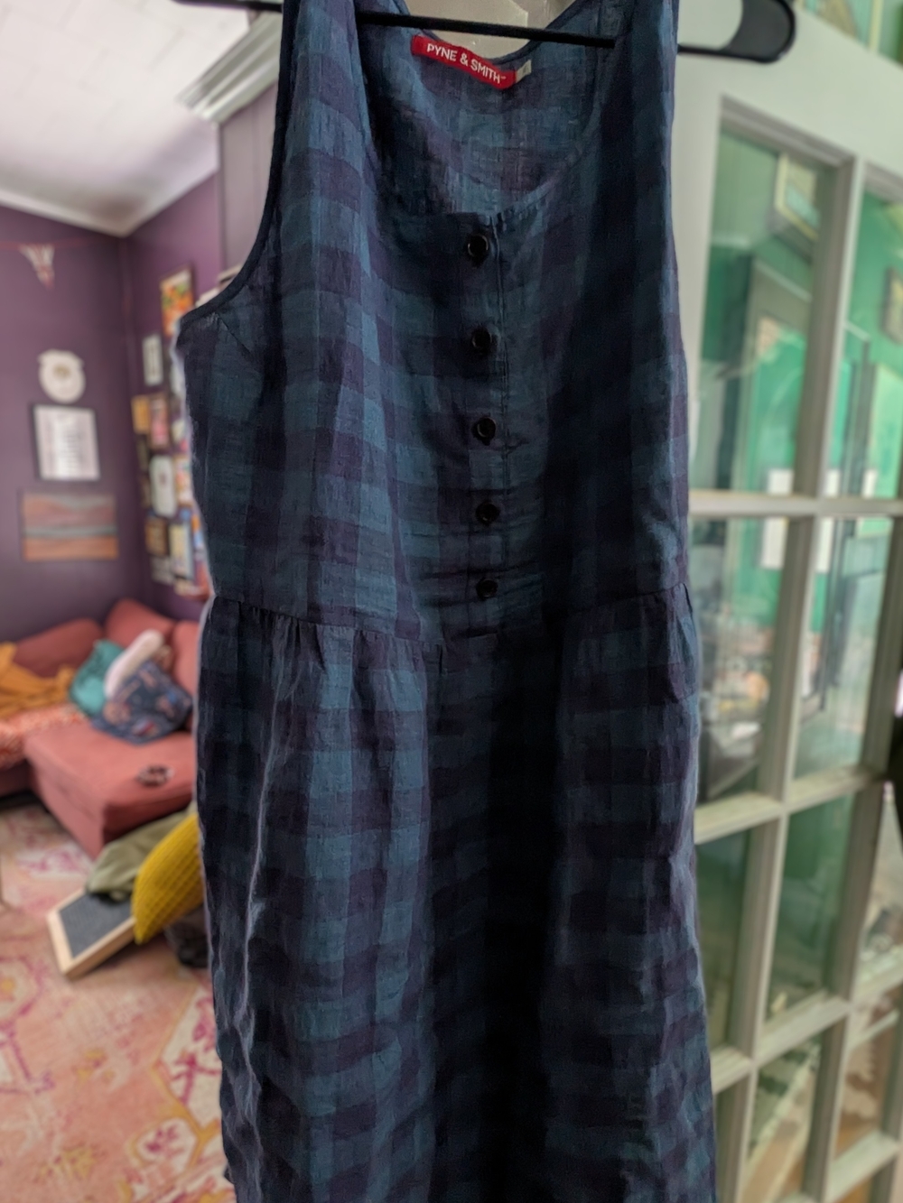 Pryne & Smith Navy Plaid Sleeveless Button Front Dress